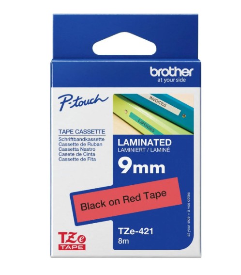 Hình ảnh chi tiết Nhãn in Brother TZe-421 - 9mm, Đen trên Đỏ - Ảnh số 1