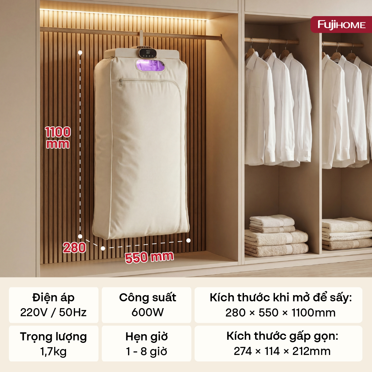 Hình ảnh chi tiết Máy sấy quần áo, khử trùng UV gấp gọn Fujihome FCD16 - Ảnh số 9