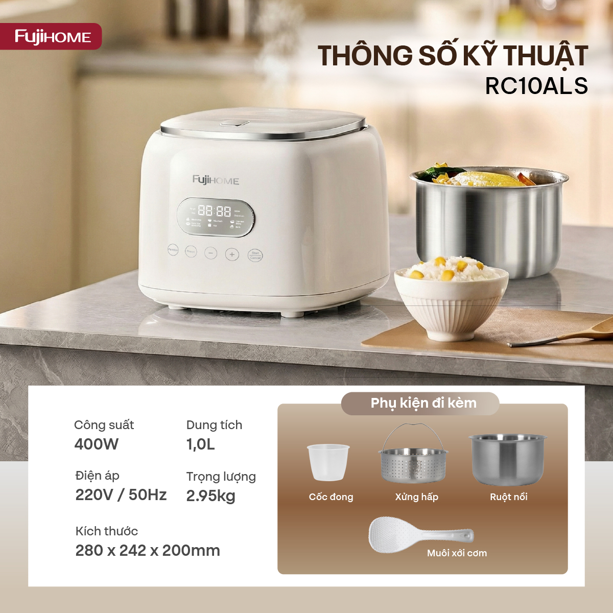 Hình ảnh chi tiết NỒI CƠM ĐIỆN FUJIHOME INOX LOWSUGAR RC10ALS - Ảnh số 17