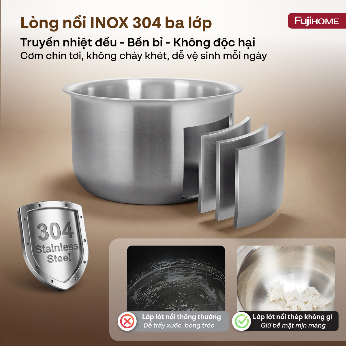 Hình ảnh chi tiết NỒI CƠM ĐIỆN FUJIHOME INOX LOWSUGAR RC10ALS - Ảnh số 6