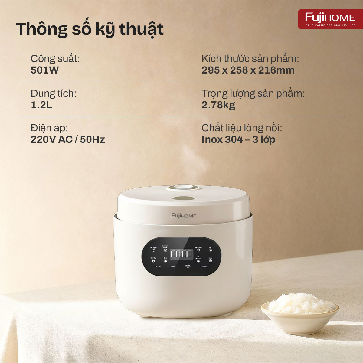 Hình ảnh chi tiết NỒI CƠM ĐIỆN FUJIHOME INOX LOWSUGAR RC12LS - Ảnh số 16