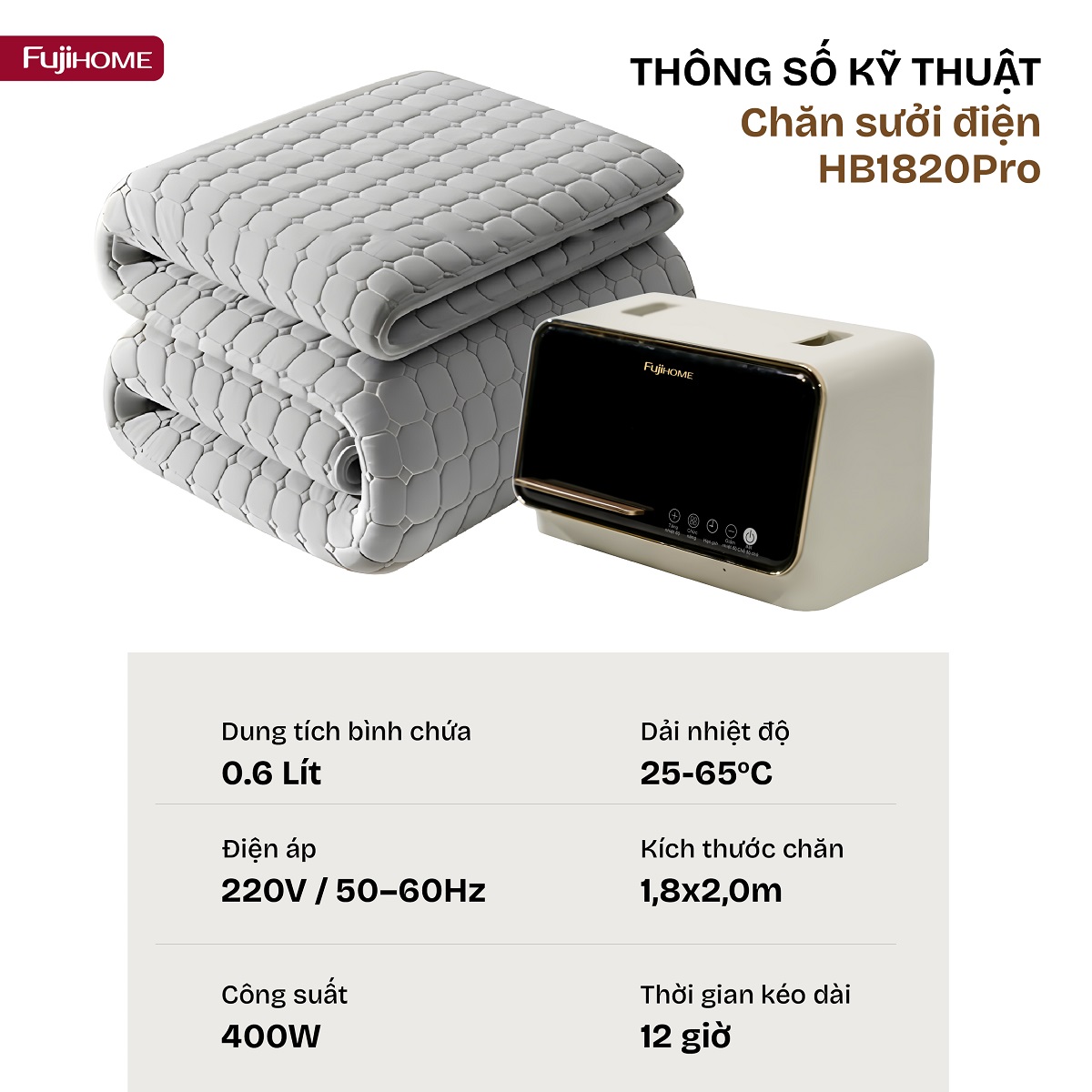 Hình ảnh chi tiết Chăn Điện Sưởi ấm bằng nước nóng Fujihome HB1820PRO - Ảnh số 32