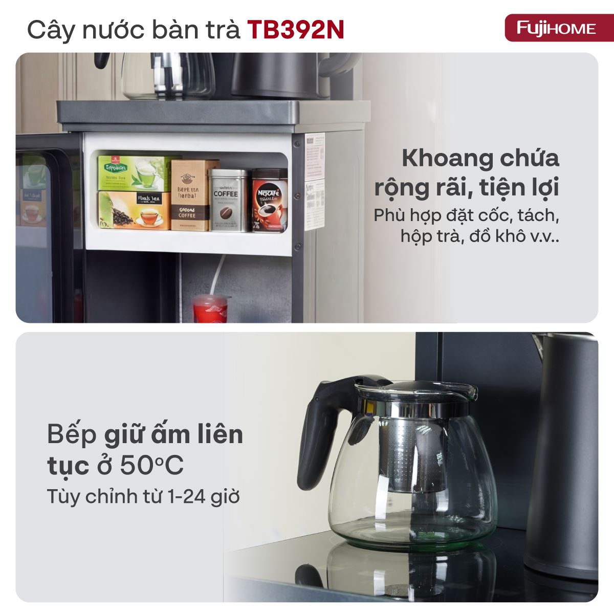Hình ảnh chi tiết Cây nước nóng lạnh kết hợp bàn pha trà,  cafe Fujihome TB392N - Ảnh số 23