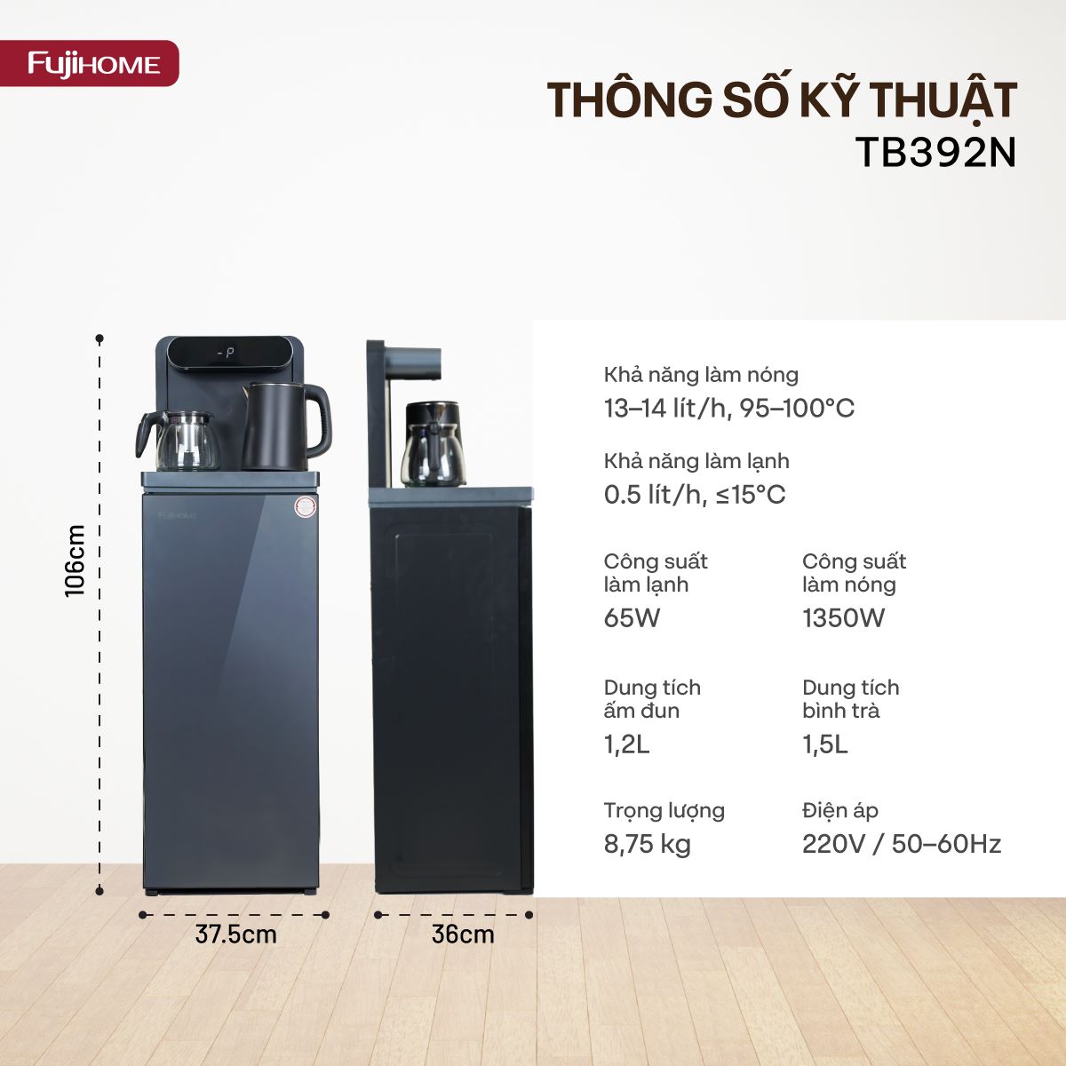 Hình ảnh chi tiết Cây nước nóng lạnh kết hợp bàn pha trà,  cafe Fujihome TB392N - Ảnh số 27