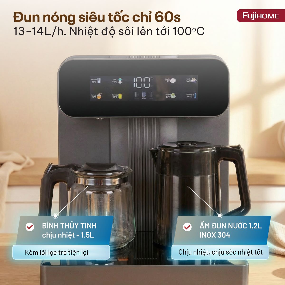 Hình ảnh chi tiết Cây nước nóng lạnh kết hợp bàn pha trà,  cafe Fujihome TB243AN - Ảnh số 22