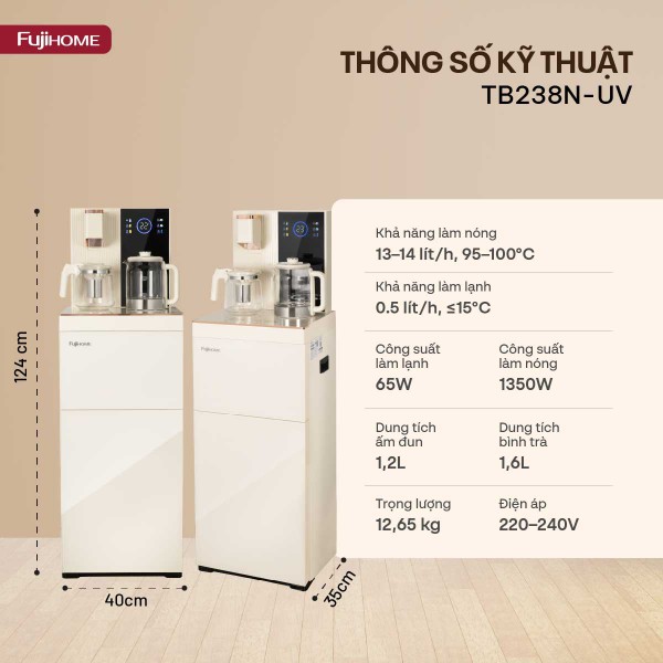 Hình ảnh chi tiết Cây nước bàn trà cao cấp có ngăn khử khuẩn UV Fujihome TB238N-UV - Ảnh số 13