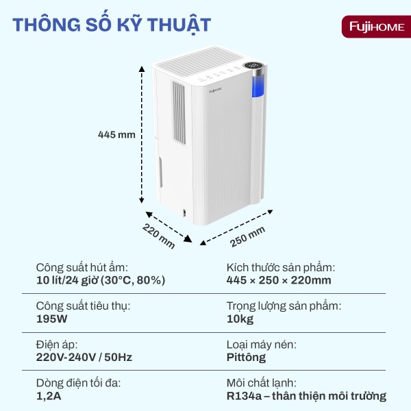 Hình ảnh chi tiết Máy hút ẩm dân dụng Fujihome DH10NEW - Ảnh số 8