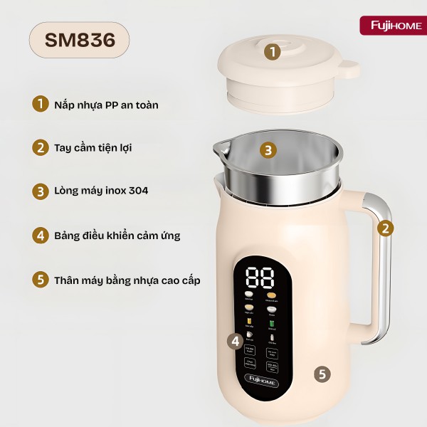 Hình ảnh chi tiết Máy làm sữa hạt đa năng Fujihome SM836 - Ảnh số 12