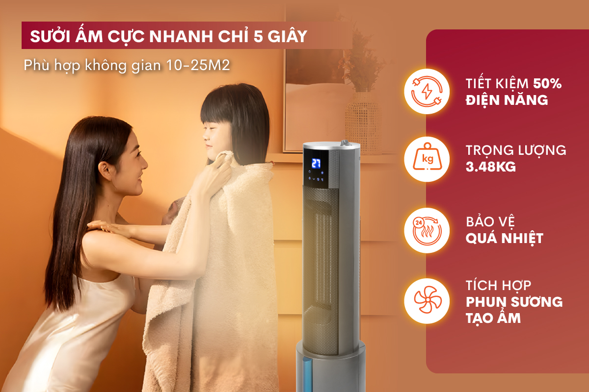 Hình ảnh chi tiết Quạt sưởi gốm tích hợp tạo ẩm FUJIHOME FH6000 - Ảnh số 7