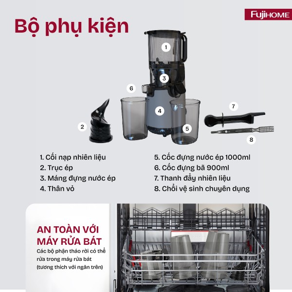 Hình ảnh chi tiết Máy ép chậm nguyên quả Fujihome SJ16 - Ảnh số 13