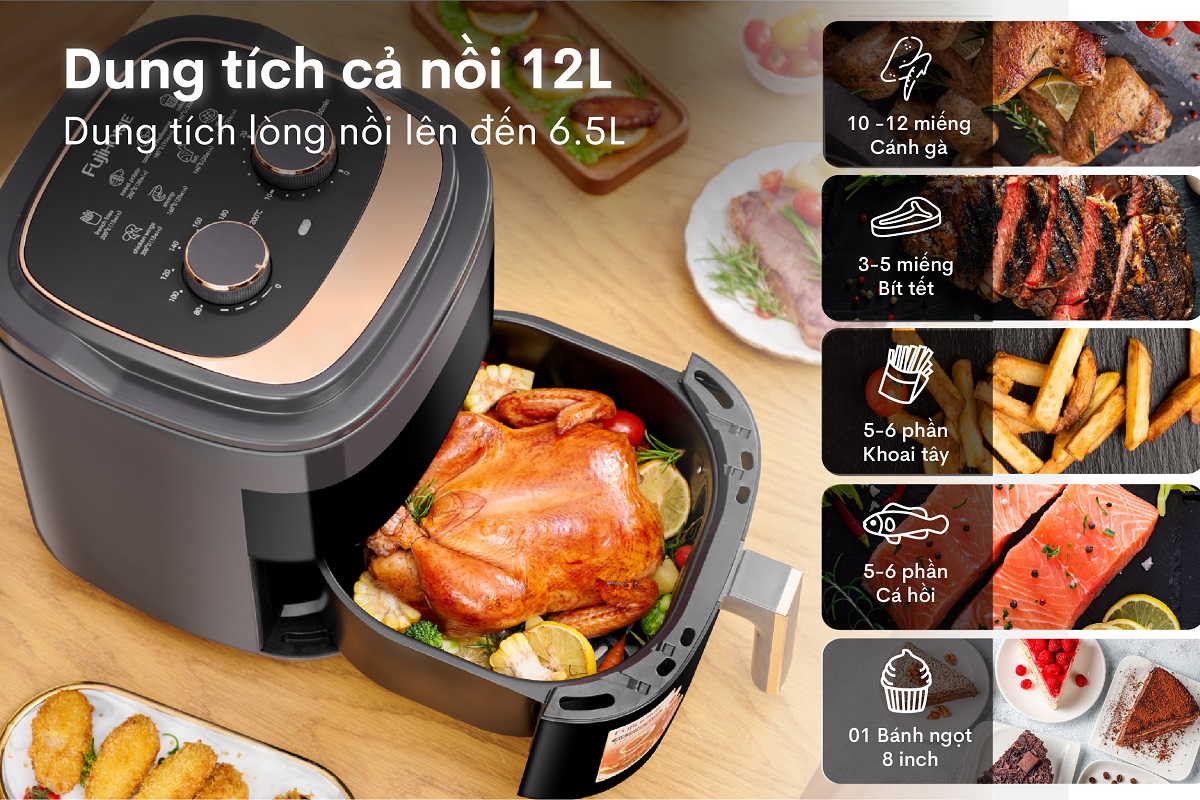 Hình ảnh chi tiết Nồi chiên không dầu Fujihome A6GG 6.5L t - Dung tích 6.5L - Ảnh số 8