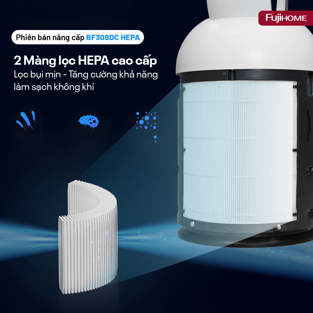 Hình ảnh chi tiết Quạt không cánh tích hợp lọc không khí bằng HEPA, Ion bạc BF308DC - Ảnh số 16