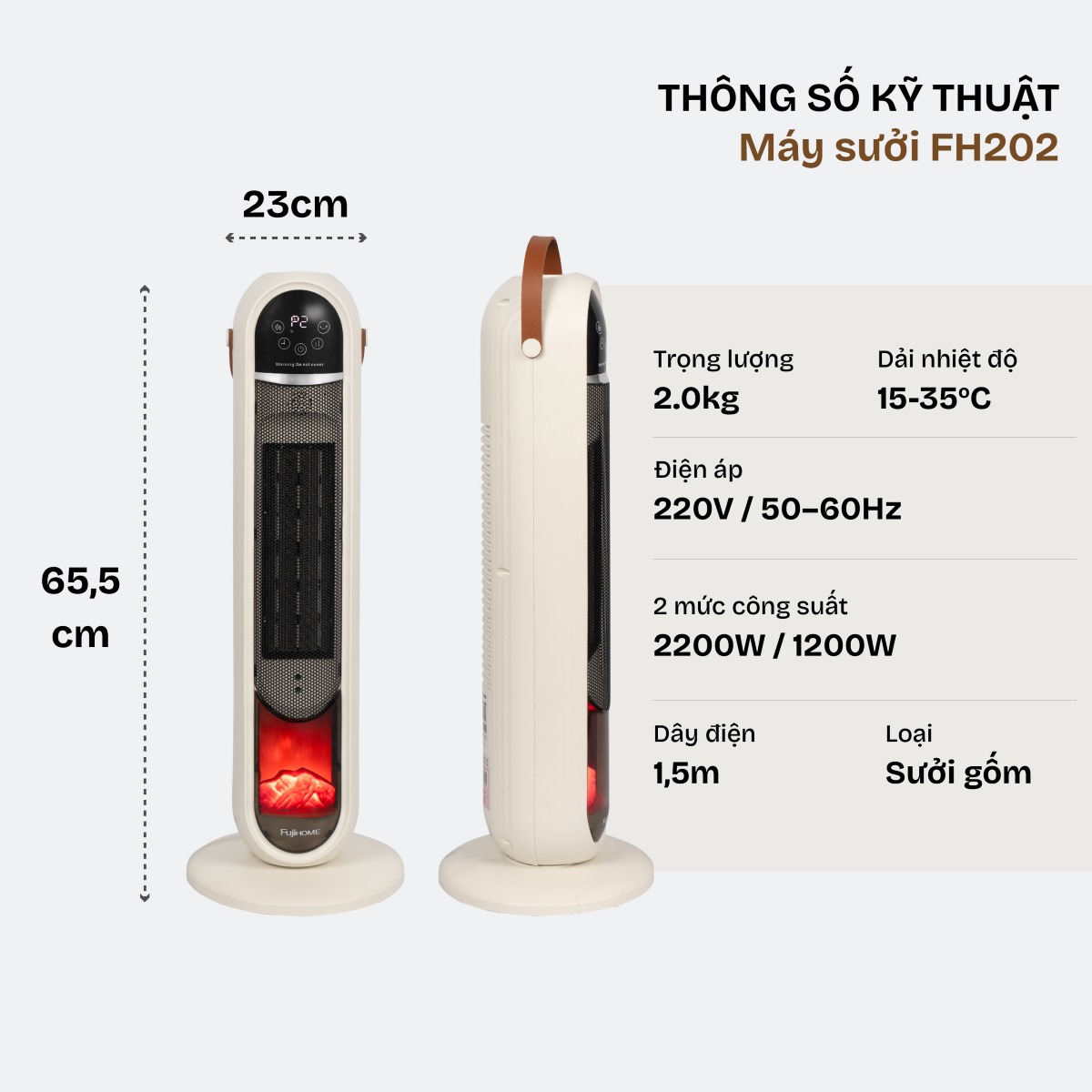 Hình ảnh chi tiết Quạt sưởi gốm điều khiển bằng giọng nói Fujihome FH202 - Ảnh số 32